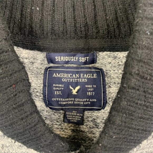 American Eagle  Sweater  (Fits Large) Gray Heather Button Up Long Sleeve - Picture 2 of 6